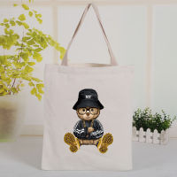 Women Shopping Bag All-match Bear Series Shopper Handbag Foldable Reusable Cloth Harajuku Style Bag Student Canvas Tote Bag