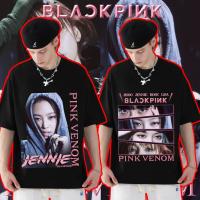 คอกลมผ้าฝ้ายแฟชั่นสตรี crew neckเสื้อยืดโอเวอร์ไซส์เสื้อ blackpink album pink venom เสื้อผ้าแฟชั่น Rosé Jennie เสื้อยืดสไตล์เกาหลี แบล็คพิ้ง