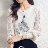 New elegant Womens Tshirt Casual Tops lace T Shirt Basic bottoming shirts Ladies o-neck Long Sleeve Tee Shirt