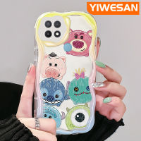 YIWESAN เคสสำหรับ OPPO A15 A35 A15s 4G,เคสการ์ตูนน่ารักลายหมีสตรอเบอร์รี่และสัตว์ประหลาดตัวเล็กขอบโค้งเคสใสเนื้อครีมเคสมือถือฝาครอบป้องกัน