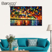 Barocco Hand Painted Palette Knife Landscape Oil Painting on Canvas Modern Abstract Colorful City Scenery Oil Painting for Home Art Decorations 60x90cm 70x100cm 80x120cm Big Size