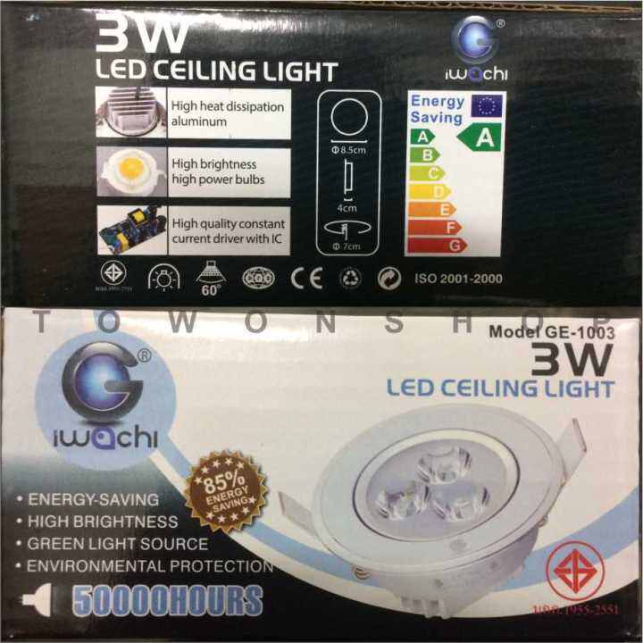 iwachi-โคมไฟ-ดาวไลท์-ดาวน์ไลท์ฝังฝ้า-downlight-led-3w-แสงเดย์ไลท์-daylight-แสงสีขาว