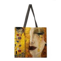 Golden oil painting leisure tote bag linen bag reusable shopping bag outdoor beach bag leisure tote bag