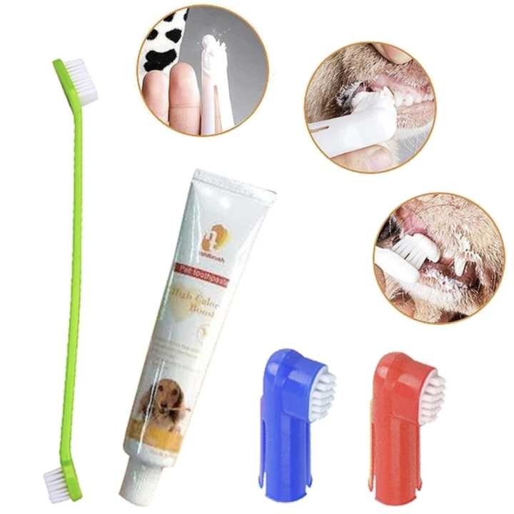 Paw Collection's Pet Teeth Dental Care Kit with 3 Types of Toothbrush