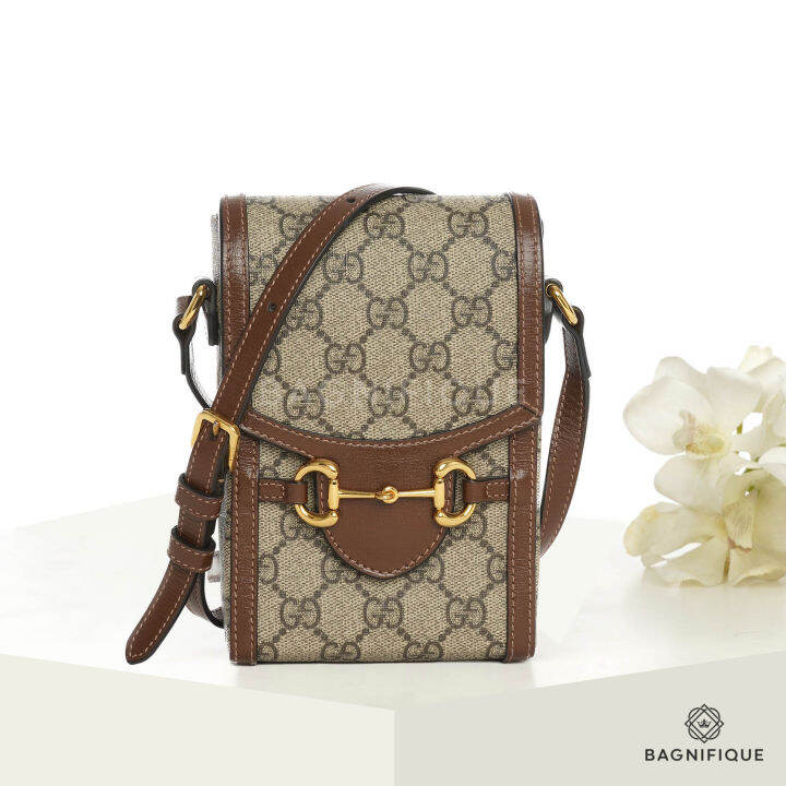 GUCCI HORSEBIT PHONE MINI BROWN GG SUPREME MONOGRAM GHW Lazada.co.th