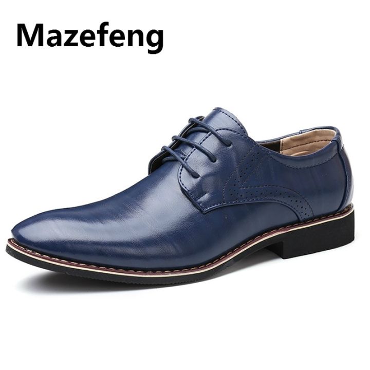 Mazefeng Men Oxfords Leather Shoes British Black Blue Shoes Handmade ...