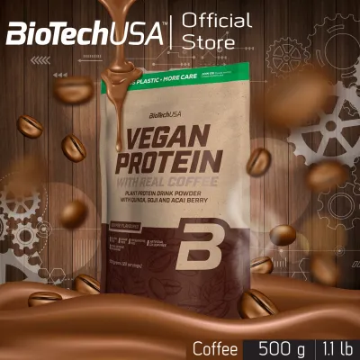 BioTechUSA Vegan Protein วีแกนโปรตีน 500g-รสกาแฟ มีคาเฟอีน (โปรตีนถั่ว,โปรตีนข้าว, โปรตีนพืช โปรตีนมังสวิรัติ) มีแอลกลูตามีน, แอลอาร์จีนีน ชนิดผง