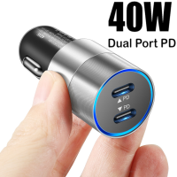 40W 2 Type-C 40W USB-C คู่2 Type-C พอร์ต PD USB C QC4.0ที่ชาร์จแบตในรถอะแดปเตอร์เครื่องชาร์จเร็ว USB-C คู่2 Type-C พอร์ต PD ที่ชาร์จแบตในรถ USB C QC4.0อะแดปเตอร์เครื่องชาร์จเร็ว