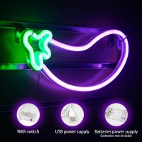 LED Eggplant Neon Sign Light for Bar KTV Snack Shop Decor Juice Letter Apple Fruilt Neon Lamp Christmas Wall Decor Birthday Home Night Lights