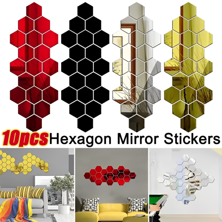 3D Hexagon Acrylic Mirror Wall Stickers DIY Art Wall Decor Stickers Home  Decor