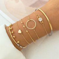 IFMIA Vintage Fashion Beaded Multi Layer Chain Bracelets Set Trend Gold Color Heart Circle Woman Bracelets Jewelry for Women