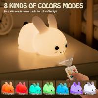 LED Rabbit Night Light Remote Control Dimmable RGB Rechargeable Silicone Bunny Lamp for Children Baby Toy Gift Touch Sensor