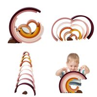 1Pc Rainbow Stacking Toy Creative Baby Wooden Toys Building Blocks Balance Stacking Games Montessori Puzzle Early Education Game