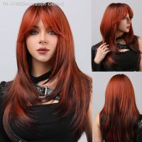 Long Layered Straight Wigs For Women Red Black Omber Wig With Air Bangs Natural Hair Looking For Any Occasion Use [ Hot sell ] Decoration Center