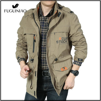 Fuguiniao เสื้อแจ็คเก็ตสำหรับผู้ชาย,เสื้อแจ็คเก็ตสำหรับใส่เล่นกีฬานอกบ้านขนาดพลัสไซส์ทรงหลวมความยาวปานกลางสำหรับชายอายุกลางและฤดูใบไม้ร่วงฤดูใบไม้ผลิ