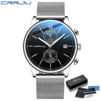 Watch CRRJU Men Luxury Casual Quartz Wristwatches with blue hands Sport Chronograph Clock Stainless Steel Wrist Watches for Male