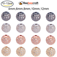 Beebeecraft 10-12 pc 4mm/6mm/8mm/10mm/12mm Brass CZ Cubic Zirconia Pave Micro Setting Round Disco Ball Spacers Beads 4 Colors for Jewelry Making