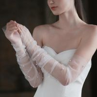 ▧☁◈ Long Bridal Gloves With Pearl Simple Elegant Wedding Gloves 2023 New Wedding Accessories