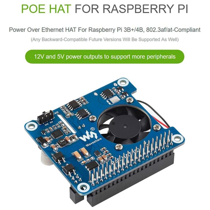 waveshare-poe-hat-c-for-raspberry-pi-4b-3b-power-over-ethernet-hat-support-ieee-802-3af-at-compliant-network