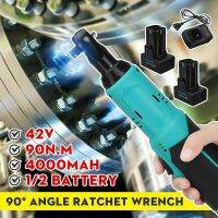 3/8Inch Cordless Ratchet Scaffolding Electric Wrench 25V 90N.m Right Angle Wrench to Removal Screw Nut Car Repair Tool &amp; 2 Battery