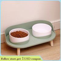 【YF】 Food Feeders Pet Cat Double Bowls Feeder Adjustable Height Cats Dogs Drinker Water Bowl Dish Elevated Feeding Kitten Supplies