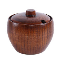 Solid Wood Spice Jar Salt Pepper Seasoning Box Japanese Style with and Lid Kitchen Tool