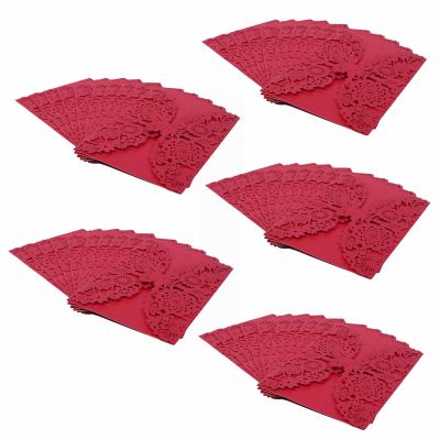 50Pcs/Set Delicate Carved Butterflies Romantic Wedding Party Invitation Card Envelope Invitations for Wedding:Red