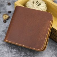 Handmade Small Wallet Men Genuine Leather Vintage Mens Wallets Multi-Card Bit Money Bag Top Layer Cow Leather Purse