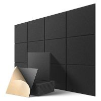 Self-Adhesive Acoustic Panels 36 Pack,12 x 12 x 0.4 Inch Sound Proof Padding,Sound Absorbing Panel for Home ,Black