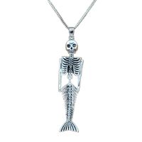 10pcs Mermaid Body Skull Skeleton Shaped Charms Pendant Necklaces Travel Protection Pendants Necklaces 23.6inches Chains A-494d