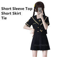 Japanese School Uniform Sailor Shirt Skirt Set Bad Girl Doll Black Gothic Solid Color Pleated JK Suit High School Student Outfit