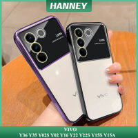 HANNEY สำหรับ VIVO Y78 Y36 Y35 Y02S Y02 Y16 Y22 Y22S Y15A Y15S เคสโทรศัพท์เลนส์ในตัวปกป้องกล้องหน้าต่างขนาดใหญ่เคสเคลือบอิเล็คโทรเพลทเคลือบนิ่มใสด้านหลัง MM-07ใสกันกระแทก