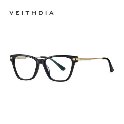 VEITHDIA แว่นตาอะซิเตทสำหรับผู้หญิง,แว่นตาแฟชั่นอเนกประสงค์ทนป้องกันแสงสีฟ้าแก้วทรงแบนโลหะ BJ9207แก้วทรงแบน