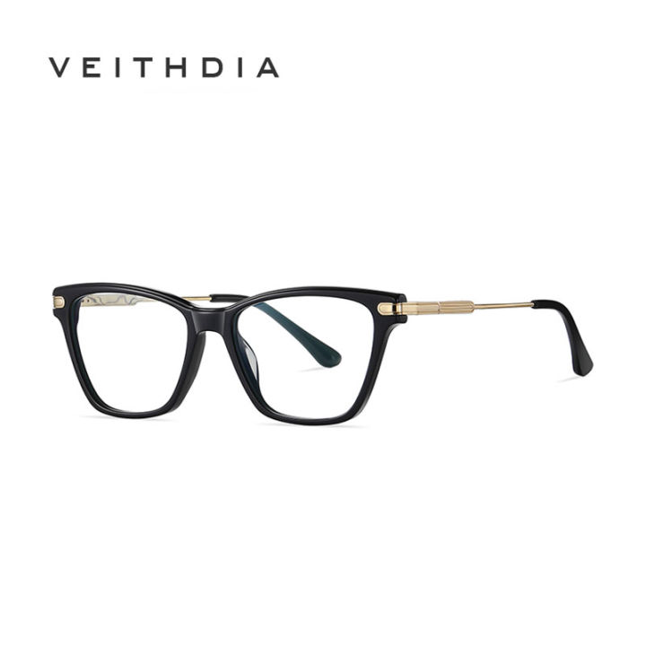 veithdia-แว่นตาอะซิเตทสำหรับผู้หญิง-แว่นตาแฟชั่นอเนกประสงค์ทนป้องกันแสงสีฟ้าแก้วทรงแบนโลหะ-bj9207แก้วทรงแบน