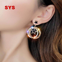 SYS 925 เข็มเงินย้ายดาวต่างหูหลายชั้นแฟลช Rhinestone วงกลมต่างหูเครื่องประดับ