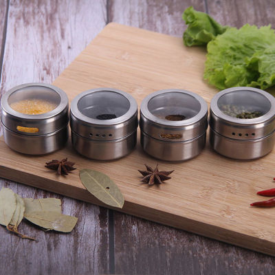 【cw】Dustproof Stainless Steel Magnetic Spice Pot Jar Dustproof Visible Seasoning Cruet Can Herb Spice Tools Magnetic Spice Jars ！
