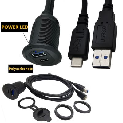 Lampu LED Tipe C 2.0 dan USB 3.0 Ekstensi Pemasangan Mobil Kabel Flush Ekstensi Tahan Air untuk Mobil Truk Perahu Motor Dasbor