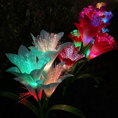 ∏♗ Outdoor Solar Optical Fiber Lily Lights for Garden and Vegetable Patch Waterproof 7 Colors LED Lawn Lamp for Backyard Decoration