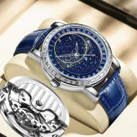 ---Fashion mens watch238814✘♕ Domestic hollow out movement man waterproof luminous star hollow out the moon disk multi-function personality handsome male belt table