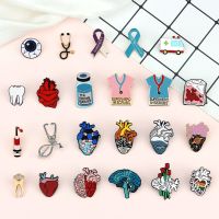 30 Styles Enamel Brooch Syring Stethoscope Pins for Doctor Cartoon Lapel Badge Jewelry Gifts