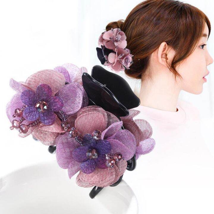 new-flower-fabric-grab-hair-clip-four-colors-shark-clip-adult-headdress-elegant-ladies-of-fine-hair-accessories