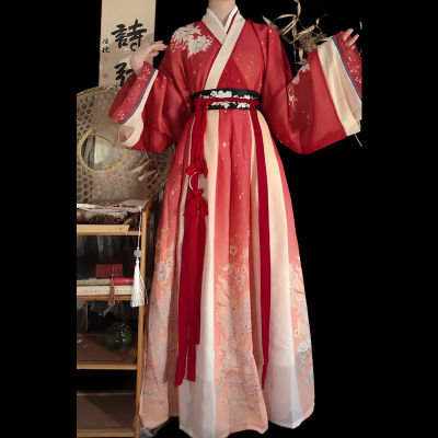 จีนดั้งเดิมสีแดง Hanfu 3ชิ้นเซ็ตเครื่องแต่งกายผู้หญิงโบราณ WeiJin Dynasty ชุด Oriental ชุดเจ้าหญิง Lady Elegance Dance...