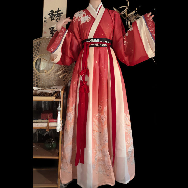 จีนดั้งเดิมสีแดง-hanfu-3ชิ้นเซ็ตเครื่องแต่งกายผู้หญิงโบราณ-weijin-dynasty-ชุด-oriental-ชุดเจ้าหญิง-lady-elegance-dance