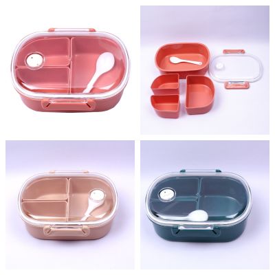 Adult Lunchbox Three Grid Microwave Oven Lunch Box Cartoon Small Fresh Student Office Lunch Bento Food Storage Box Container