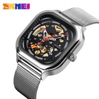 ZZOOI SKMEI Fashion Mechanical Watch Men Automatic Watch Quartz Waterproof Hollow Art Strainless Steel Strap montre homme 9184 Clock