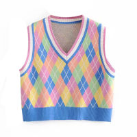 Vest women sweater  new fashion British diamond lattice pullover vest sweater fashion youth students mix match sweater vest