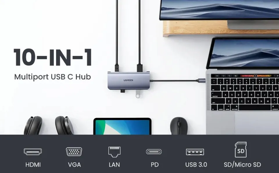 Ugreen Usb C Hub 10 Trong 1 Loại Usb C Để Hdmi 4K Usb 3.0 Vga