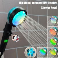 360 Rotating Propeller Led Shower Head 3/7 Colors Changing High Pressure Showerhead with Stop Button Nozzle Bathroom Accessories Showerheads