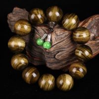 ㍿■❀ Wenwan gold silk nanmu bracelet mens gloomy wood old material Sichuan water ripple 108 Buddha beads bracelet ebony beads