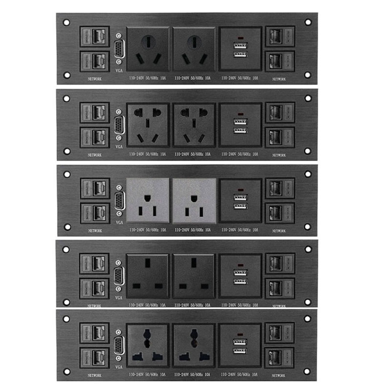 Multi-Media Table Plug Aluminum Alloy Information MUL-Function Signal Outlet Panel Desktop Wall Socket for Home Hotel KTV 